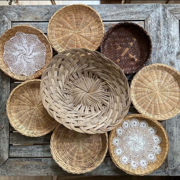 SOLD BOHEMIAN Wicker Rattan Basket Wall - Picture 1 of 6